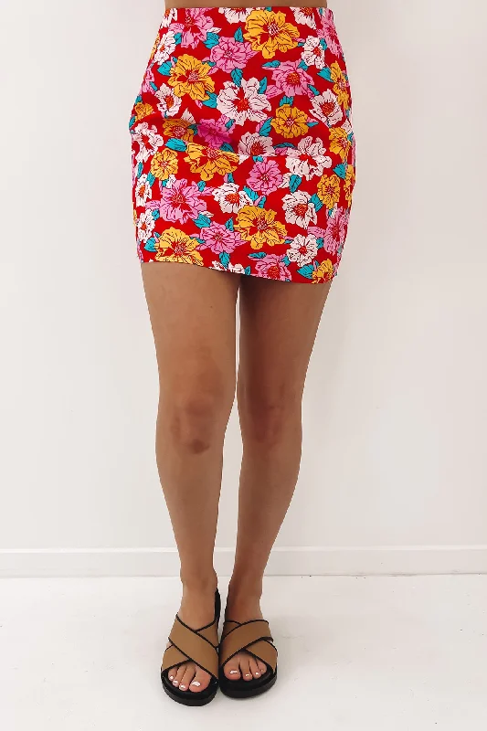 Cecillia Floral Mini Skirt Print silk skirt lustrous