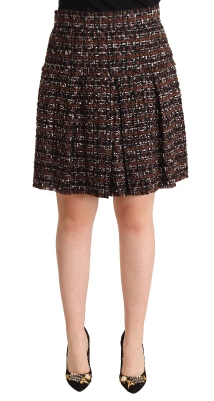 Dolce & Gabbana Chic Brown A-line Pleated Mini Skirt lace skirt intricate