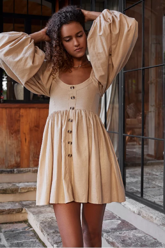 Chloie Empire Waist Linen Mini Dress Trendy Lace Mini Dress