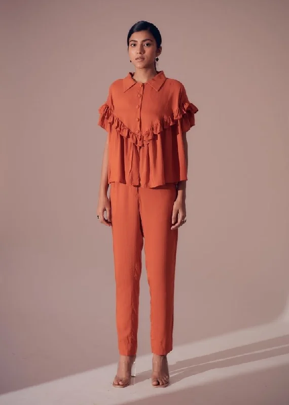 Clio Pants- Sunset Orange Trendy High-Waist Trousers