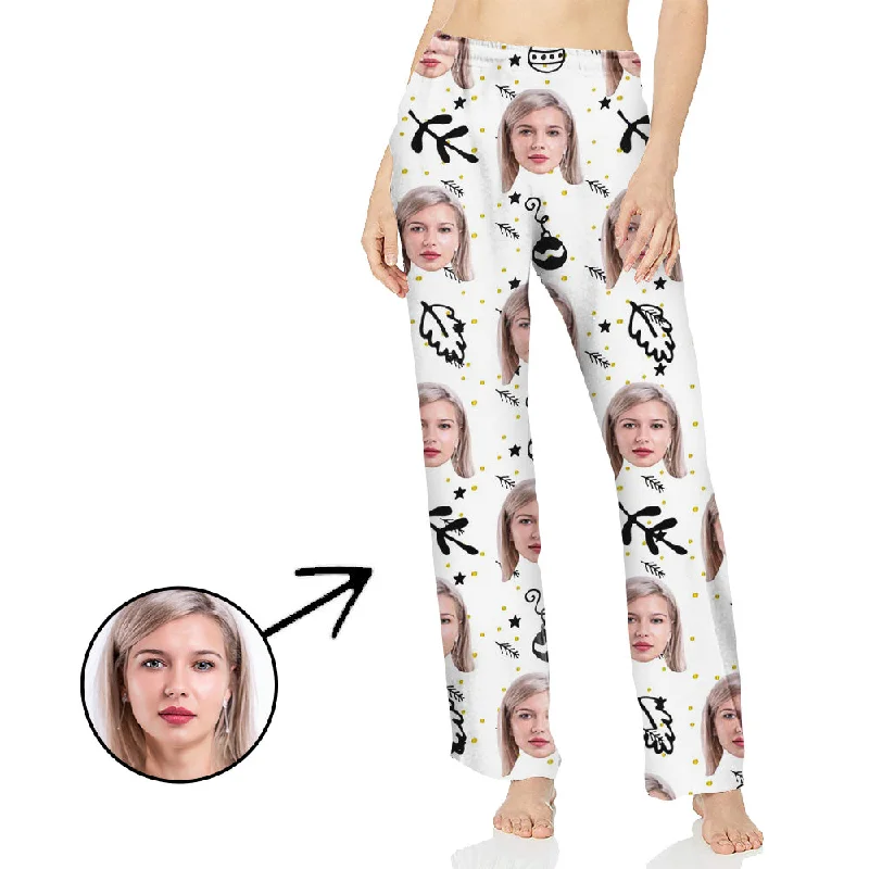 Custom Photo Pajamas Pants For Women All Over Leaf Warm Wool Trousers