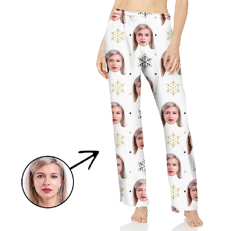 Custom Photo Pajamas Pants For Women Beautiful Snowflake Stylish Slim Trousers