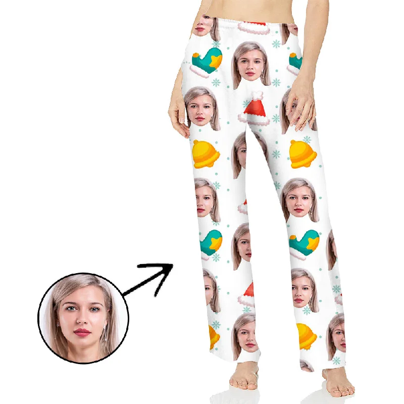 Custom Photo Pajamas Pants For Women Bell And Christmas Hat Stylish Harem Pants