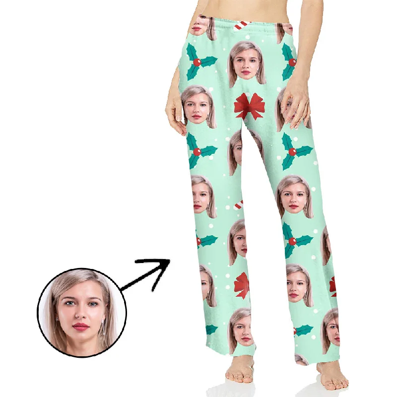 Custom Photo Pajamas Pants For Women Christmas Pendant With Candy Cane Casual Yoga Pants