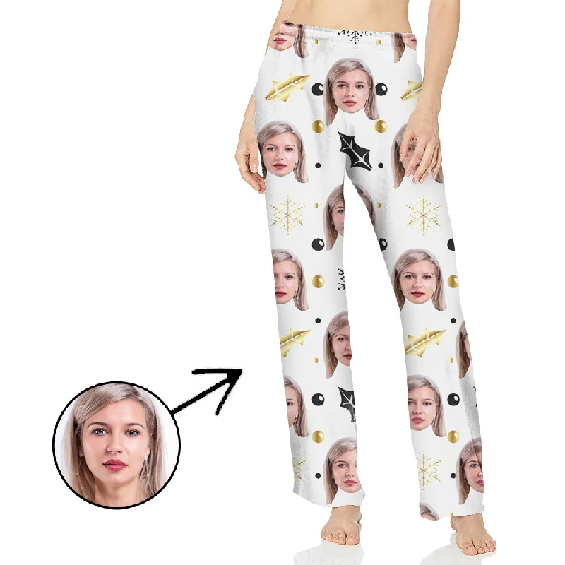 Custom Photo Pajamas Pants For Women Christmas Snowflake Formal Wide-Leg Pants