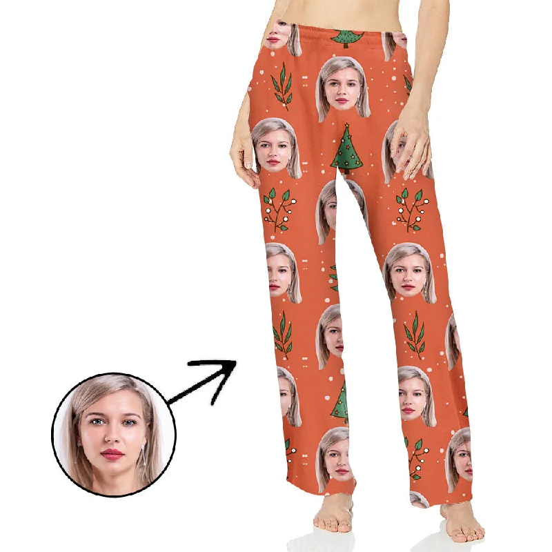 Custom Photo Pajamas Pants For Women Cute Christmas Tree Trendy Printed Leggings