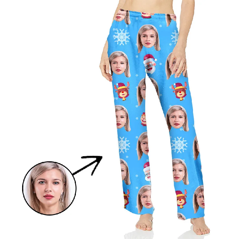 Custom Photo Pajamas Pants For Women Lovely Santa And Animals Soft Cotton Pants