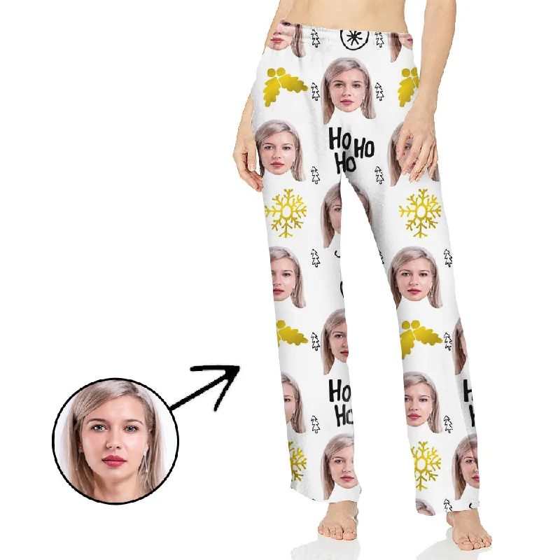 Custom Photo Pajamas Pants For Women Snowflake Cozy Jogger Leggings