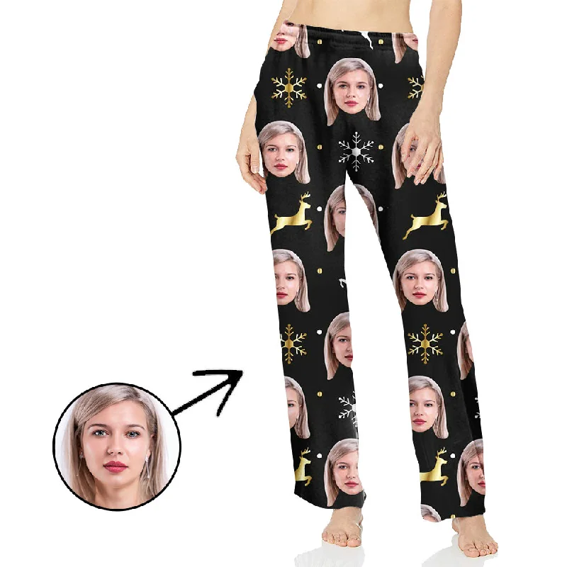 Custom Photo Pajamas Pants For Women Snowflake And Elf Modern Skinny Pants