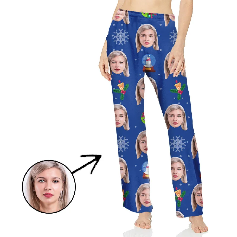 Custom Photo Pajamas Pants For Women Snowman And Snowflake Wide-Legged Palazzos