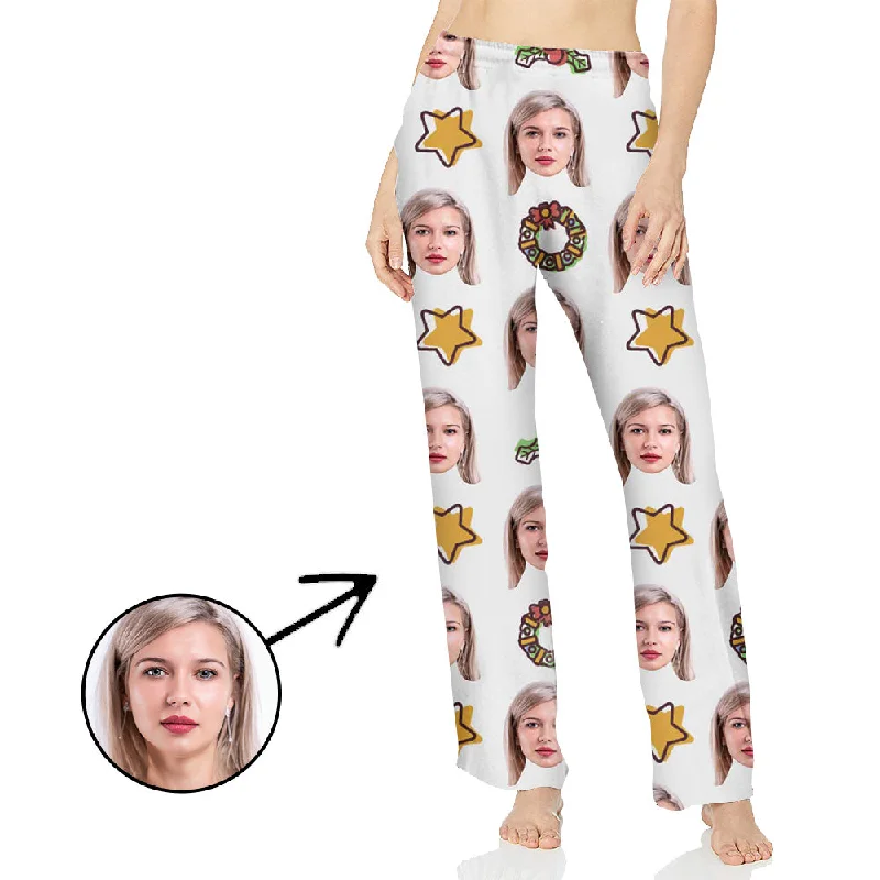 Custom Photo Pajamas Pants For Women Yellow Stars And Candy Trendy Printed Leggings