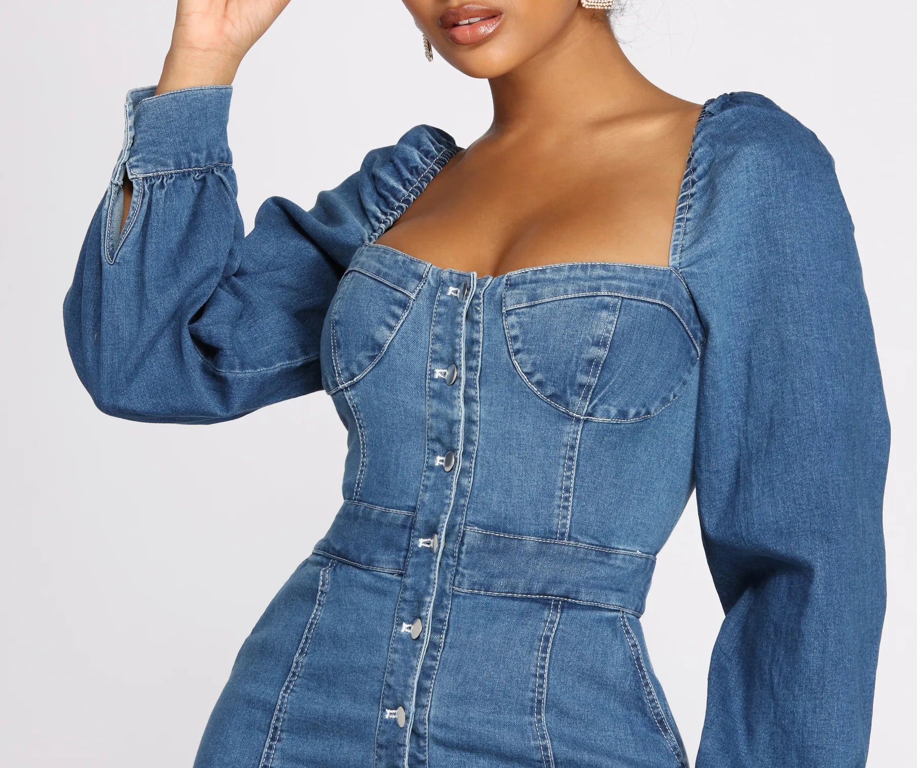Dreamy In Denim Button Front Mini Dress Fashionable Button-Front Mini Dress