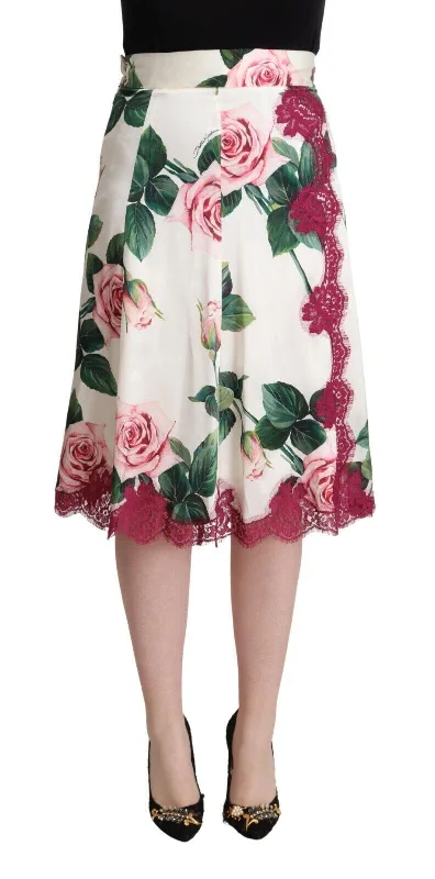 Dolce & Gabbana Elegant Floral A-Line Midi Skirt silk skirt luxurious