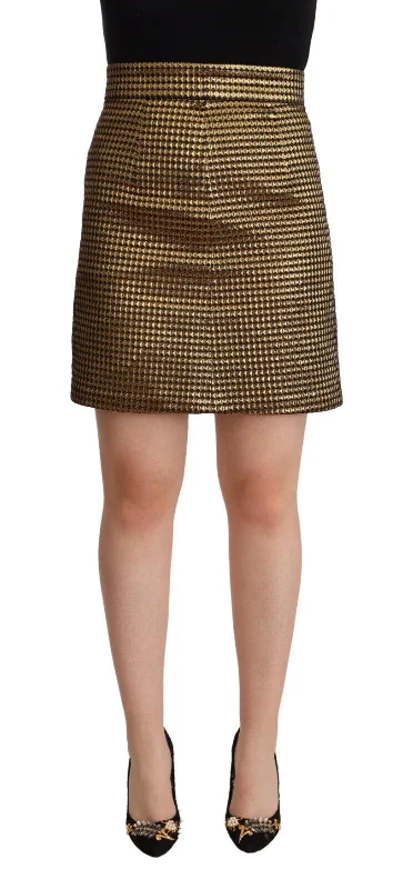 Boutique Moschino Elegant High-Waisted Gold-Black Skirt cashmere skirt fine