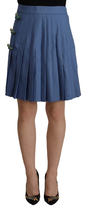 Dolce & Gabbana Elegant Pleated A-Line Mini Skirt with Bird Appliques denim skirt trendy