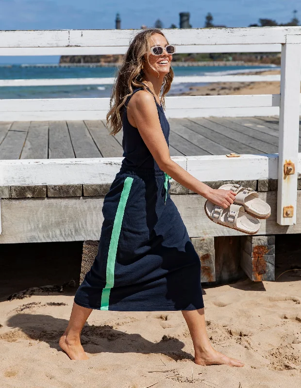 Elm Brunch Skirt Navy With Neon Green Tape ruffled skirt detail