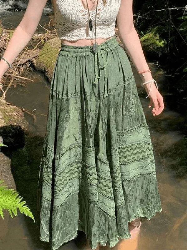 Fairy Vintage Printed Midi Skirt linen skirt light