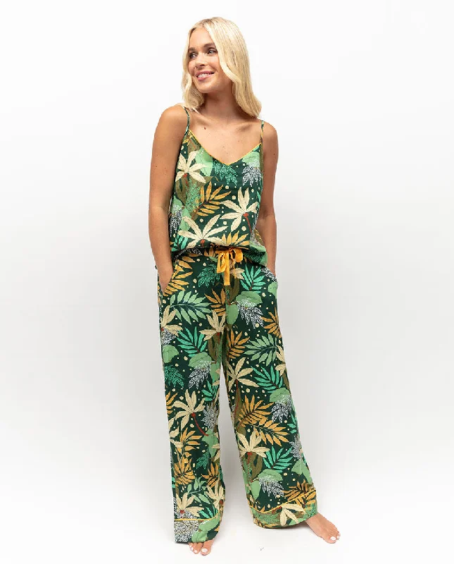 Gabrielle Leaf Print Cami & Wide Leg Pant Set Modern Stretch Trousers