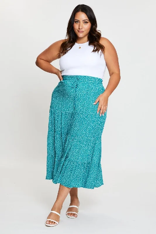 Geo Print Midi Skirt Elastic Waist mini skirt trendy