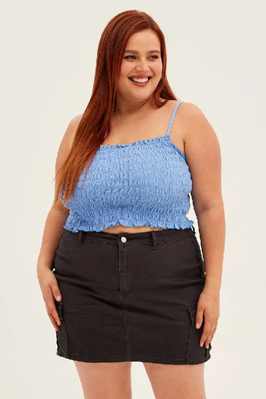 Grey Cargo Skirt Mini Side Pocket Cotton a-line skirt cut