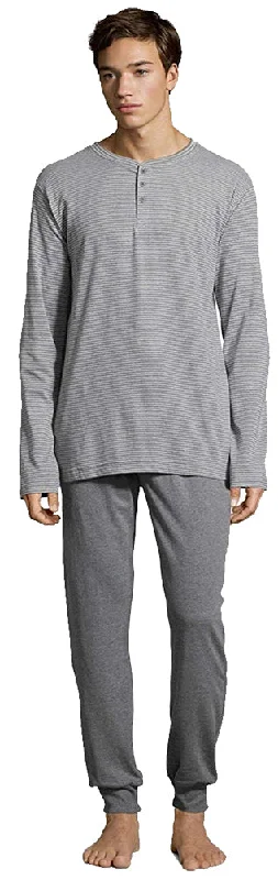 Hanes Men's 1901 Heritage Striped Henley Crewneck & Jogger Pant Lounge Set Comfortable Wide-Leg Pants