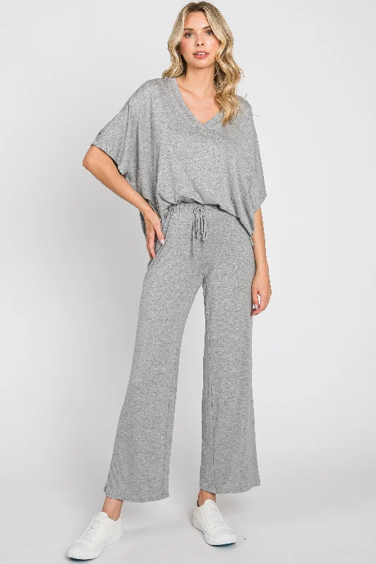 Heather Grey Cropped Pant Maternity Set Cozy Lounge Pants