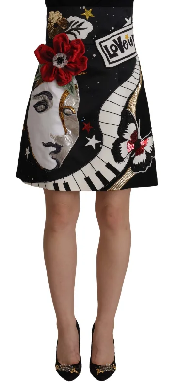 Dolce & Gabbana High-Waist A-Line Embellished Black Skirt linen skirt airy