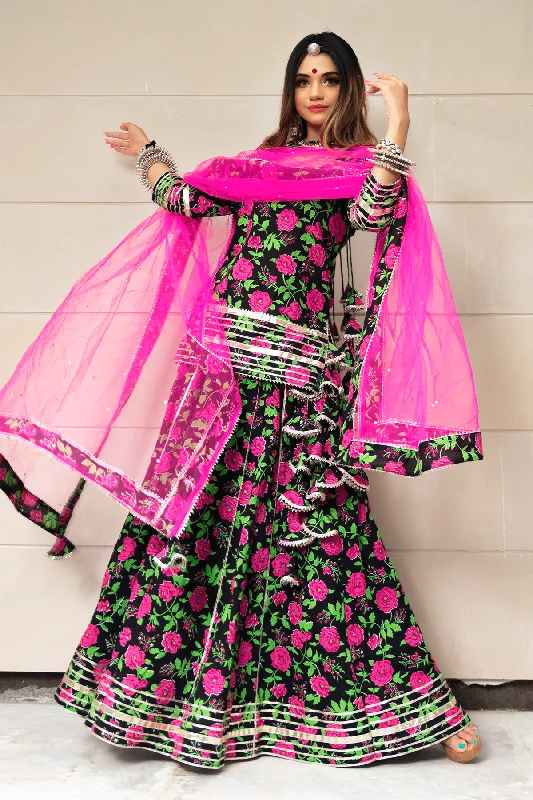 Women's GULMOHAR COTTON HAND BLOCK SKIRT SET - Pomcha Jaipur leather skirt bold