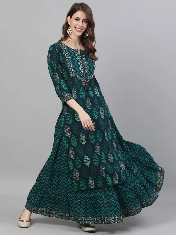 Women's Blue-Green Kurta & Skirt Suit Set by Ishin-(2pcs set) velvet skirt sumptuous Women's Blue-Green Kurta & Skirt Suit Set by Ishin-(2pcs set) velvet skirt sumptuous