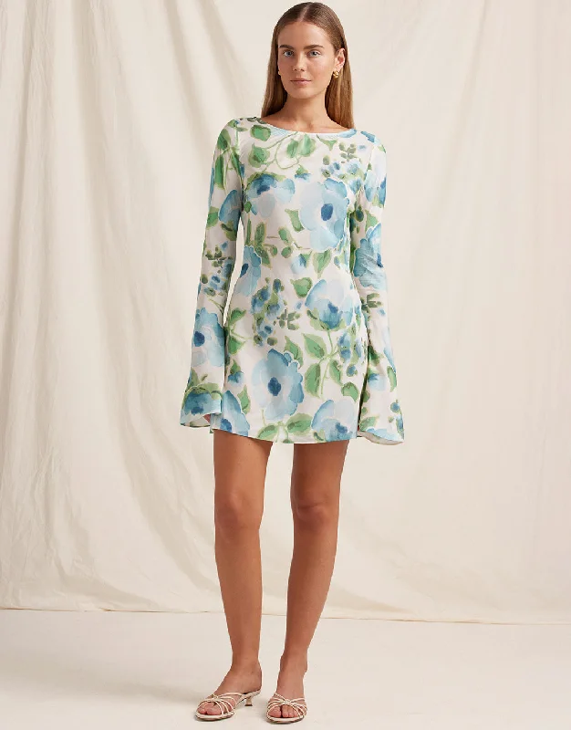 Isles Memento Long Sleeve Mini Dress - Watercolour Fashionable Lace Mini Dress