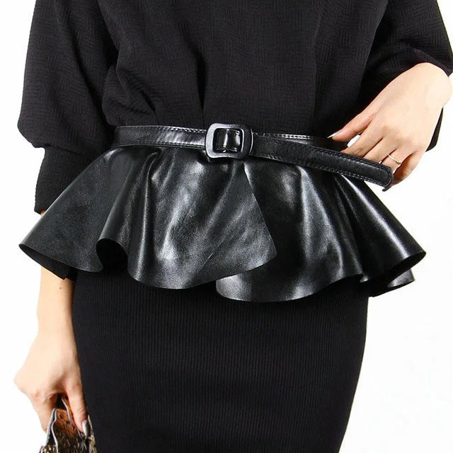 JASGOOD European and American style ruffled girdle black leather skirt belt women's skirt decoration ultra-wide short skirt belt cotton skirt soft