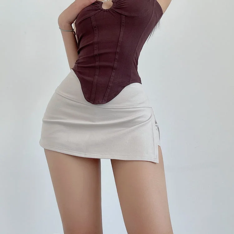 Kiara Solid Color High Waist Slim Side Slit Mini Skirt denim skirt classic