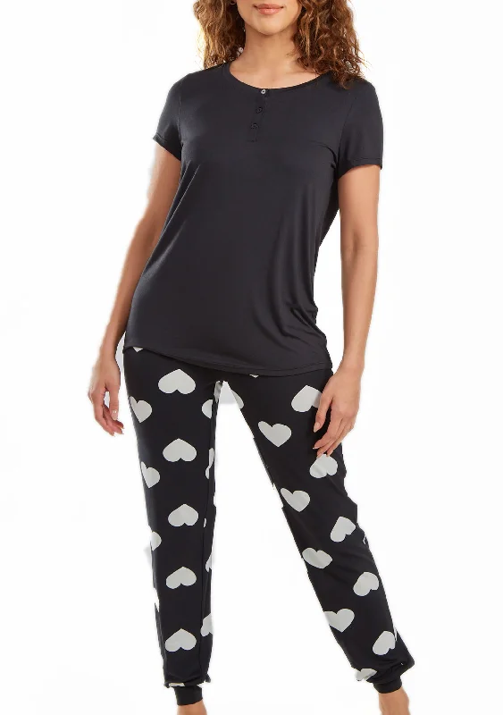 Kindred Heart 2pc Ultra Soft Tee and Jogging Pant Pj Set in Comfy Cozy Style High-Waist Jeans