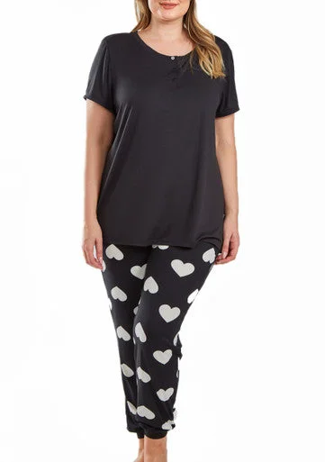 Kindred Heart Plus Size 2pc Ultra Soft Tee and Jogging Pant Pj Set in Comfy Cozy Style Trendy Printed Pants