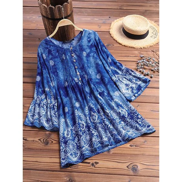 Loose Printed Long Sleeve Buttons Casual Mini Dresses Trendy Lace Mini Dress