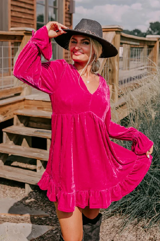 Lost In A Novel Velvet Mini Dress In Hot Pink Elegant Off-Shoulder Dress Mini