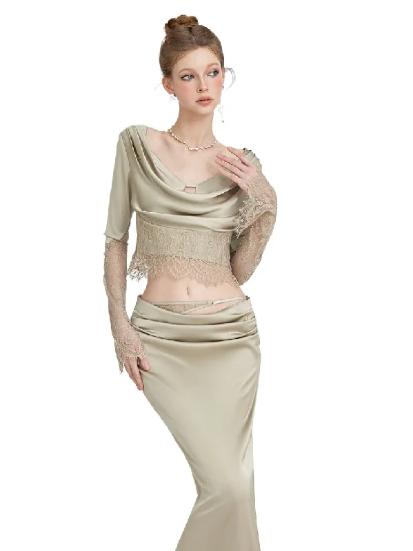Lyra Lace Patchwork Top & Mermaid Skirt Set wool skirt warm