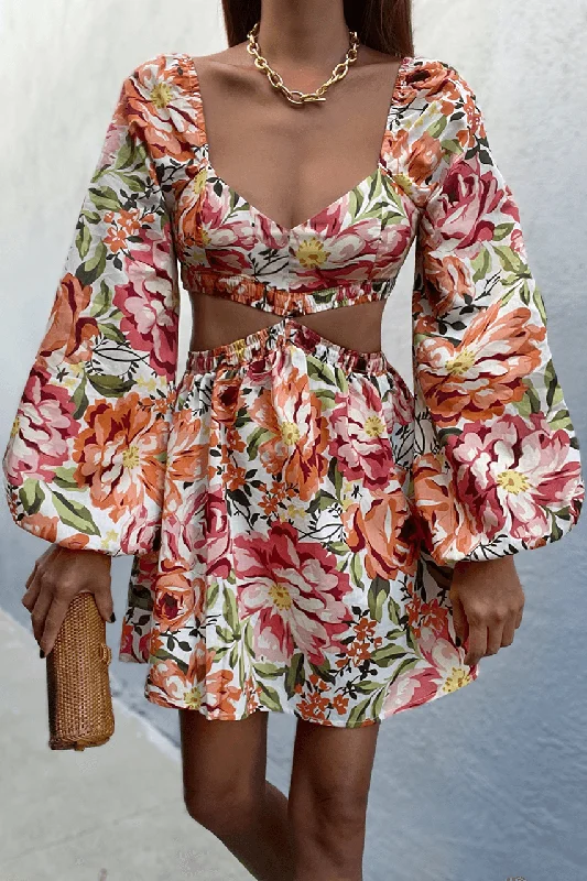 Maddie Mini Dress - Orange Floral Comfortable Zip-Up Mini Dress