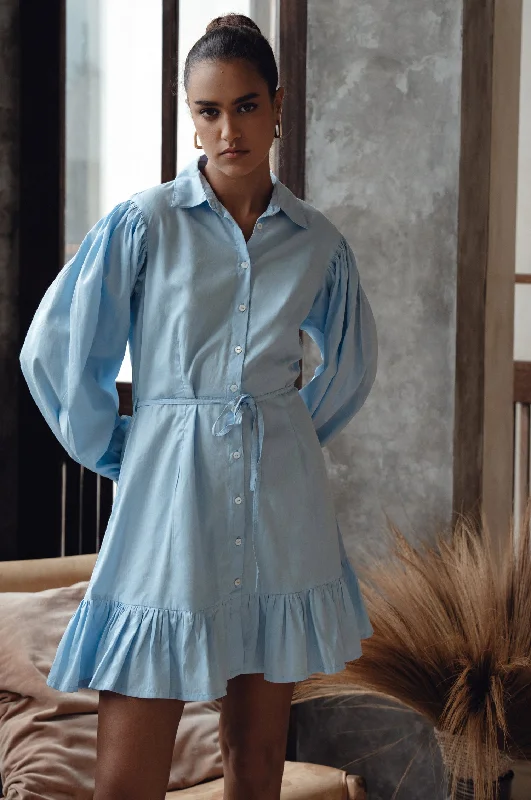 Malina Button Down Cotton Mini Dress Trendy A-Line Mini Dress