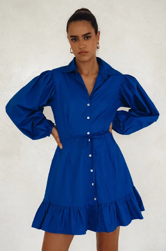 Malina Button Down Cotton Mini Dress Cozy Satin Mini Dress