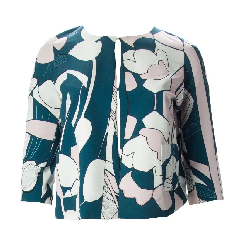 MARINA RINALDI Women's Dark Green Cancan Printed Jacket 8W / 17 $295 NWT V-Neck Jacket Boat Neck Jacket Square Neck Jacket MARINA RINALDI Women's Dark Green Cancan Printed Jacket 8W / 17 $295 NWT V-Neck Jacket Boat Neck Jacket Square Neck Jacket