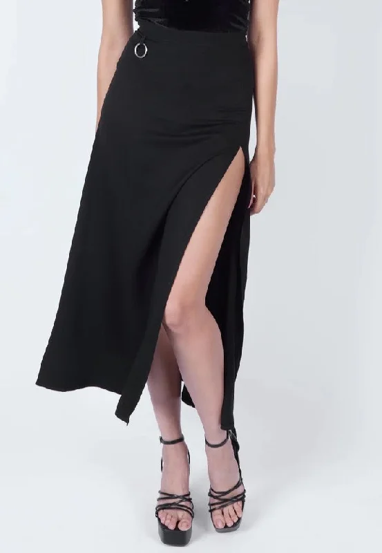 Mary Wyatt - Sofia O Ring Split Black - Skirt leather skirt sleek