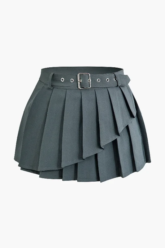 Buckle Layer Pleated Mini Skirt velvet skirt plush