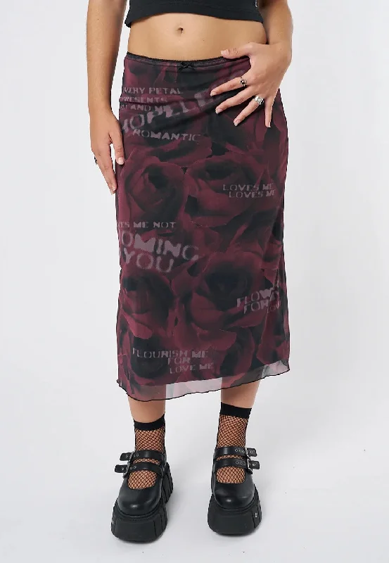 Minga London - Hopeless Romantic Rose Mesh Midi - Skirt wool skirt breathable