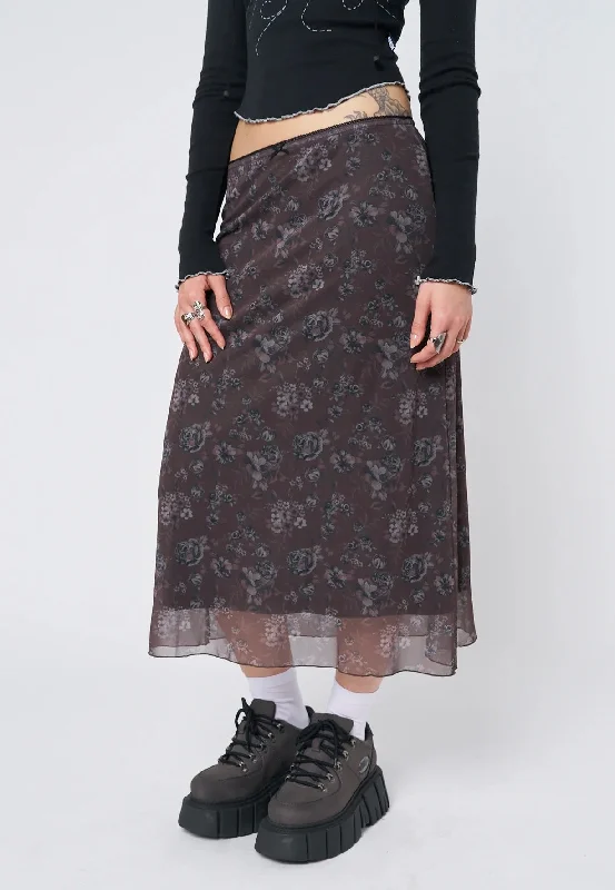 Minga London - Pearl Floral Print Midi - Skirt leather skirt sleek