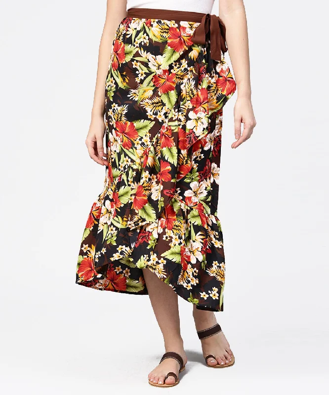 NOZ2TOZ Multi Flower Printed Calf Length Skirt patchwork skirt art