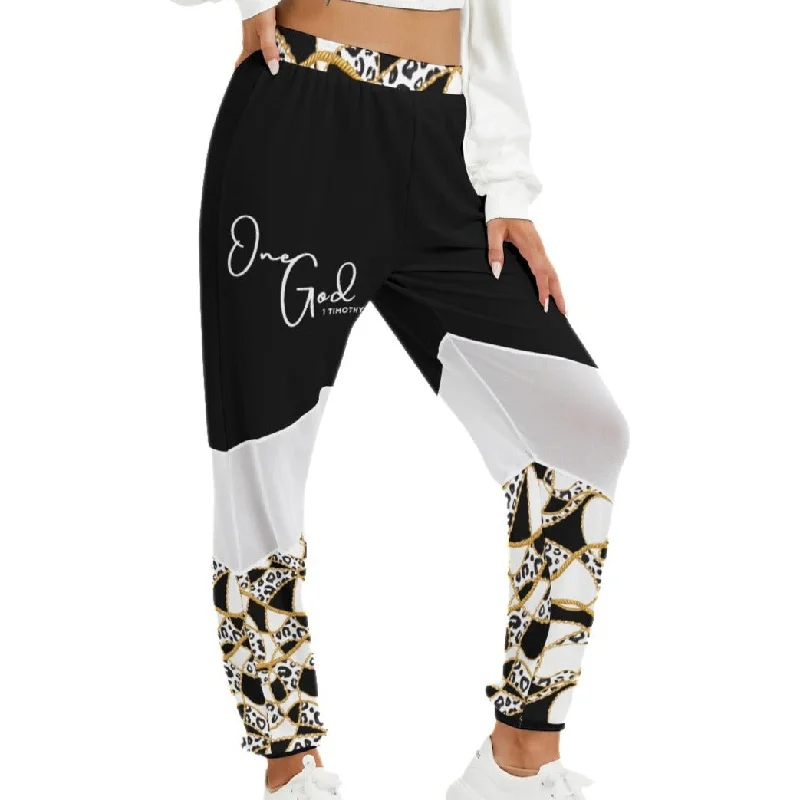 ONE GOD Black and White Leopard Chain Print Mesh Pants Soft Stretch Trousers