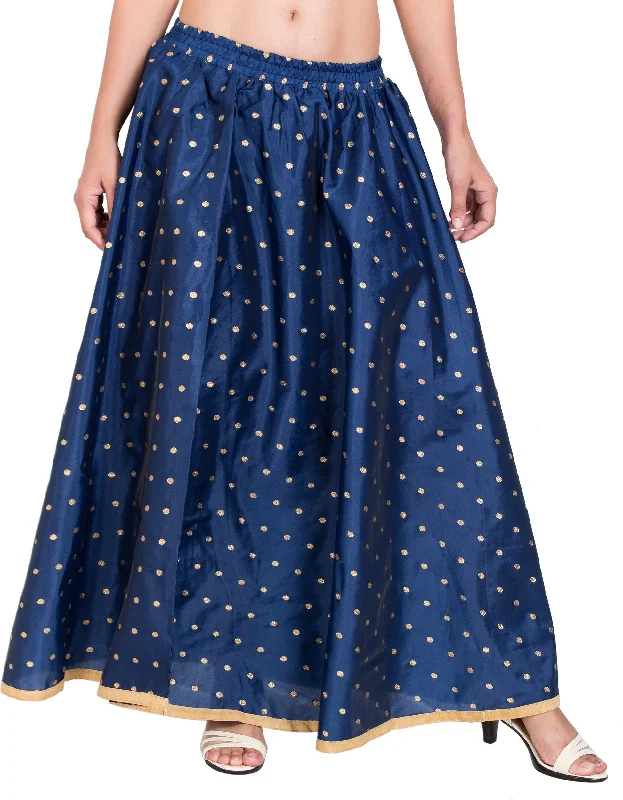 PAVONINE Navy Blue Color Golden Zari Work Satan Fabric Maxi Skirt For Women boho skirt vibe