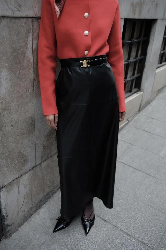 Pencil Skirt With Leather Stitching Detail Black tiered skirt playful