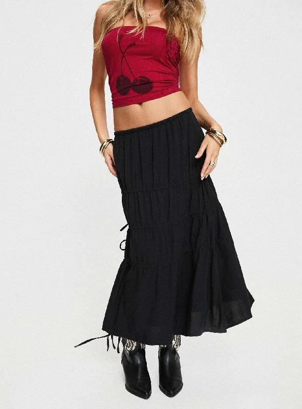 Perky Maxi Skirt Black velvet skirt plush